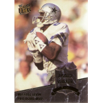 michael irvin 1992 fleer ultra award winner NFL player in action, '92 Fleer Ultra card, holding a football, award winner badge, wearing a white and silver uniform.
