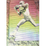 michael irvin 1992 upper deck game breakers A football player in a dynamic leap catching a ball on a vibrant, textured background.