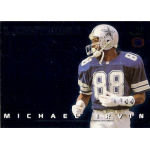 michael irvin 1993 skybox premium thunder and lightning Football player in blue jersey with number 88, wearing a helmet, looking to the side against a dark background.