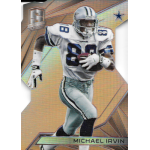 michael irvin 2015 spectra gold Football player in white and blue uniform running with a football card design in background.