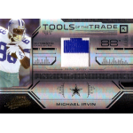michael irvin 2008 playoff absolute memorabilia tools of the trade blue spectrum Football card featuring a player, jersey number 88, with an authentic game-worn jersey swatch, 'Tools of the Trade' design.