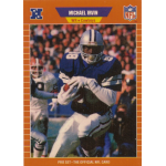 michael irvin 1989 pro set rc Football player in blue jersey running with ball during game, surrounded by crowd.