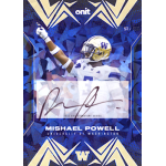 mishael powell 2023 onit washington autograph Autographed Mishael Powell football card, University of Washington, with blue and gold design elements.