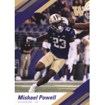 mishael powell 2022 onit washington huskies Football player in action on the field wearing a purple and gold uniform during a game.