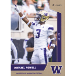 mishael powell 2023 onit washington huskies parallel Football player in University of Washington uniform celebrating during a game.