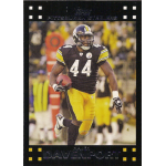 najeh davenport 2007 topps 97 Football player in black and yellow uniform running with a ball during a game.