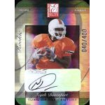 najeh davenport 2002 donruss elite turn of the century autograph Rookie football card showing a player in orange jersey, holding a football. Donruss Elite Turn of the Century edition.