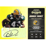 najeh davenport 2002 playoff contenders rookie ticket Green Bay Packers 2002 Rookie Ticket for Najeh Davenport, featuring player image and autograph on a yellow background.
