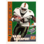 najeh davenport 2000 miami hurricanes gatorade sga Football player in Miami Hurricanes uniform running with ball, card featuring Najeh Davenport, sponsored by Gatorade.