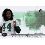 najeh davenport 2002 sp authentic rc Football player in green and white jersey card, featuring Rookie Authentics and holographic effects, number 44.