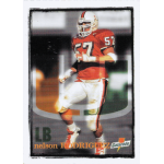 nelson rodriguez 1997 miami hurricanes gatorade sga Football player in red uniform with number 57 running on the field, labeled LB and Gatorade on the card.