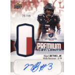 nigel bethel jr 2018 upper deck usa premium swatch autograph Football trading card showing a U.S. National Team wide receiver, numbered 25/99, with game-worn jersey swatch.