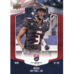 nigel bethel jr 2018 upper deck usa blue border US football player in a black uniform and helmet on a trading card, labeled WR U-19, Upper Deck logo visible.