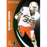 olivier vernon 2015 panini university of miami 051 black Football player in orange and white Miami uniform poised for action on a Panini sports card.