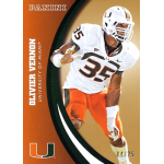 olivier vernon 2015 panini university of miami 051 gold Football trading card featuring player in University of Miami uniform, number 35, by Panini.
