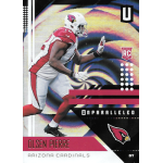 olsen pierre 2018 panini unparalleled whirl Football player in Arizona Cardinals uniform on a trading card, featuring dynamic background and team logo.