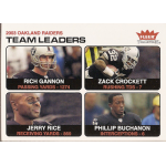 phillip buchanon 2004 fleer tradition 9 2003 Oakland Raiders Team Leaders card featuring Gannon, Crockett, Rice, Buchanon with top stats in yards, TDs, interceptions.