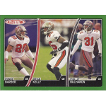 phillip buchanon 2007 topps total 435 Football trading card featuring three players in action poses on the field wearing Tampa Bay Buccaneers uniforms.