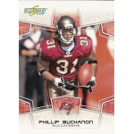 phillip buchanon 2008 score 309 Football player in Buccaneers uniform holding a ball during a game, from a 2008 Score trading card.