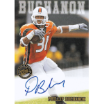 phillip buchanon 2002 press pass autograph Football player in orange uniform running with a ball, wearing a helmet. Autographed sports card with BUCHANON text.
