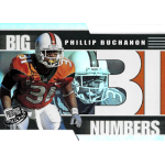 phillip buchanon 2002 press pass big numbers rc Football player Phillip Buchanon in action, wearing an orange and white uniform. Pro Signs 2009 card with big numbers.
