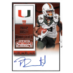 phillip dorsett 2015 panini contenders college ticket variation Football rookie card featuring player in a white and green uniform, holding a football, with a signature below.