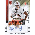 phillip dorsett 2015 panini contenders draft season ticket auto Football trading card featuring a Miami Hurricanes player, wearing jersey number 4, with autograph and team logos.