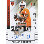 phillip dorsett 2015 panini contenders draft season ticket autograph photo variation sp Miami Hurricanes football player holding a ball on a signed Panini Contenders season ticket card.