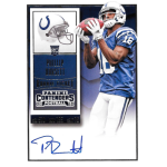 phillip dorsett 2015 panini contenders rookie ticket autograph Football player in blue jersey holding ball, featured on Panini Contenders 2015 Rookie Ticket card.