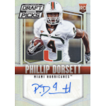 phillip dorsett 2015 panini prizm draft picks silver autograph Rookie football card featuring player Phillip Dorsett from the Miami Hurricanes with an autograph at the bottom.