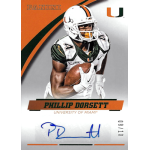 phillip dorsett 2015 panini university of miami silver autograph Football trading card featuring a player in University of Miami uniform. Player name and signature visible.