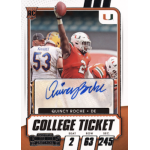 quincy roche 2021 panini contenders draft picks college ticket autograph Football trading card showing player in orange jersey with helmet, autographed Quincy Roche. Text: College Ticket.