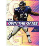 ray lewis 2002 topps own the game Football player in Ravens jersey featured on Topps Own the Game card.