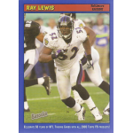 ray lewis 2005 bazooka blue Baltimore Ravens player in action on a Topps football trading card, 2005 edition, with Bazooka branding.