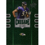 ray lewis 2005 leaf rookies and stars green crusade Ray Lewis Baltimore Ravens football card, green design, upper body action pose, jersey number 52.