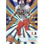 ray lewis 2018 elite draft picks teal aspirations Football trading card featuring a linebacker in a white jersey and red pants, with dynamic holographic background.