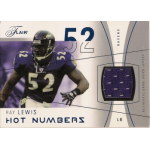 ray lewis 2004 flair hot numbers jsy Football trading card featuring a player wearing a number 52 jersey, with game-worn jersey swatch displayed.