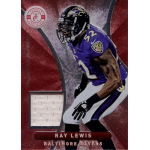 ray lewis 2012 totally ceritifed platinum red materials jsy Football trading card featuring Baltimore Ravens player in action pose, with crimson background and team emblem.