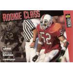 ray lewis 1996 upper deck collectors choice rc Football player in red jersey marked 52, part of Rookie Class trading card by Collector's Choice.