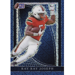 ray ray joseph 2024 pro set metal mojo blue Football player in action wearing a red and white uniform on a sports card with dynamic blue background.