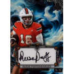 reese poffenbarger 2024 wild card 7 card stud clubs blue autograph Quarterback in red football jersey holds ball, with swirled blue background on signed collectible card.