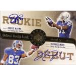 reggie wayne 2006 upper deck rookie debut draft link autograph Rookie debut card featuring Reggie Wayne and Sinorice Moss, Indianapolis Colts and New York Giants players respectively.