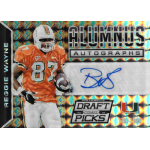 reggie wayne 2015 panini prizm collegiate draft picks alumnus autographs black finite Orange football card featuring a player wearing number 87. Includes signature and Alumnus Autographs branding.