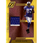 reggie wayne 2005 zenith prime Football trading card featuring player in Colts uniform, with jersey patch and team details.