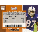 reggie wayne 2007 topps tx super bowl stub Super Bowl XLI ticket stub, illustrating 2007 game details, featuring Indianapolis Colts player in uniform.