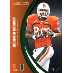 richard gordon 2015 panini university of miami 057 black Football player in orange uniform holding a ball on a Panini card, representing University of Miami team spirit.