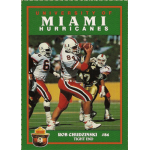 rob chudzinski 1990 smokey bear miami hurricanes rc University of Miami football player in action, wearing white uniform, holding a football. Text: Miami Hurricanes, Rob Chudzinski.