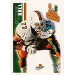 robert hall 1999 miami hurricanes gatorade Football player in stance wearing a jersey with number 77, University logo, Gatorade sponsor, sports card design.