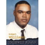 robert williams 1996 roox prep stars southwest region Portrait of a man in formal attire on a blue background with text Robert Williams, Southwest Region at the bottom.