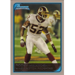 rocky mcintosh 2006 bowman rc Football player in white uniform on a trading card, poised for action on the field, wearing number 52.